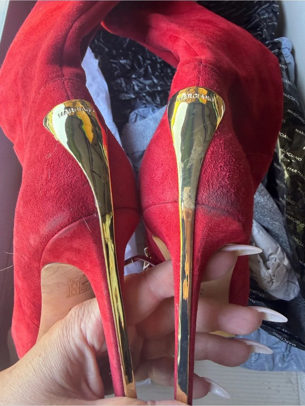 Marciano Red Suede Over the Knee boots 40